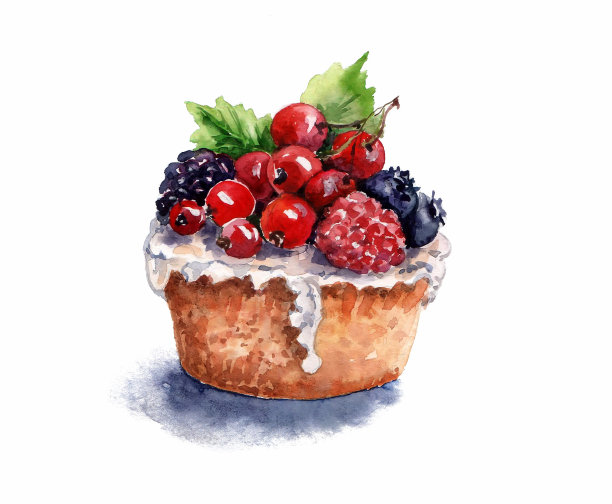 芝士蛋糕配红醋栗，覆盆子和蓝莓。素材图片