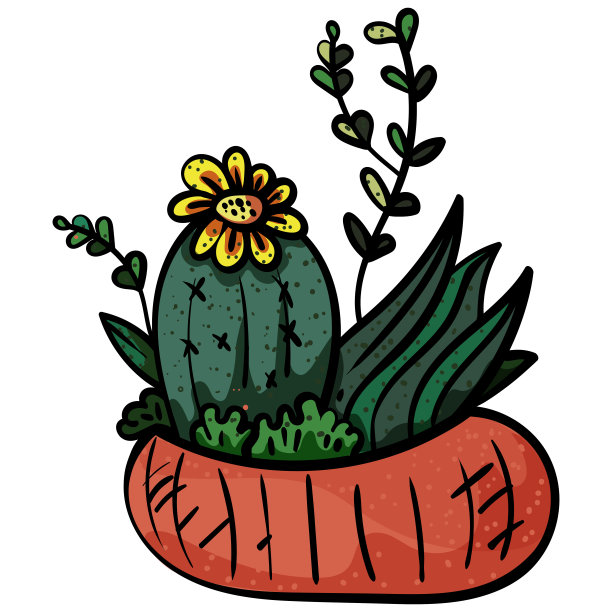 开花的仙人掌。仙人掌上的花。——向量。图片下载