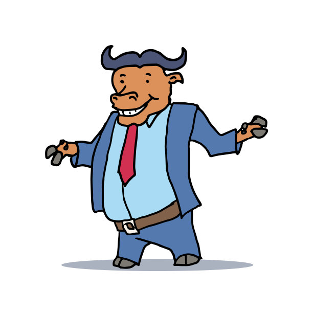 穿着西装的卡通公牛。向量图片下载