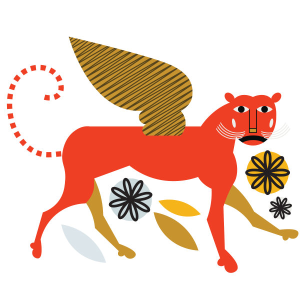 白色背景下的神话狮鹫扁平风格插画图片下载