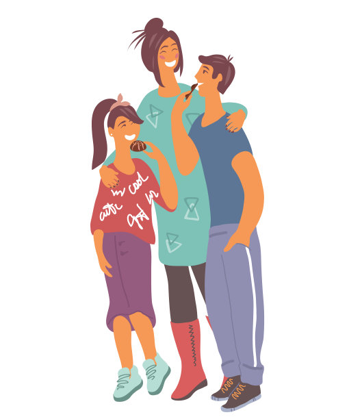 母亲对待她的孩子用巧克力和糖果平面矢量插图隔离图片下载