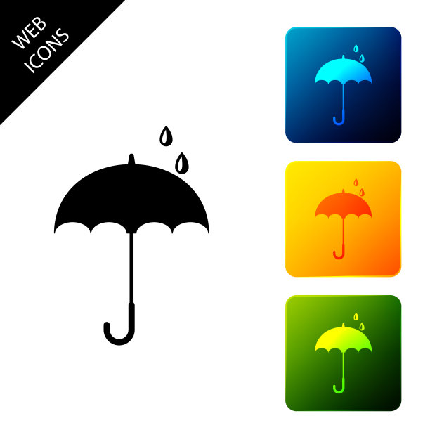白色背景上的经典优雅的打开的雨伞图标。防雨保护标志。矢量方形按钮图标图片下载