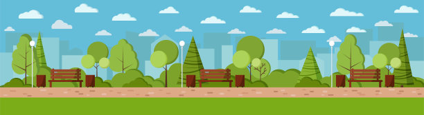 矢量平面设计插图夏季城市公园日背景卡通风格。图片下载