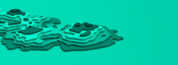 宽插图与低聚3D岛剪纸风格_蓝绿色图片下载