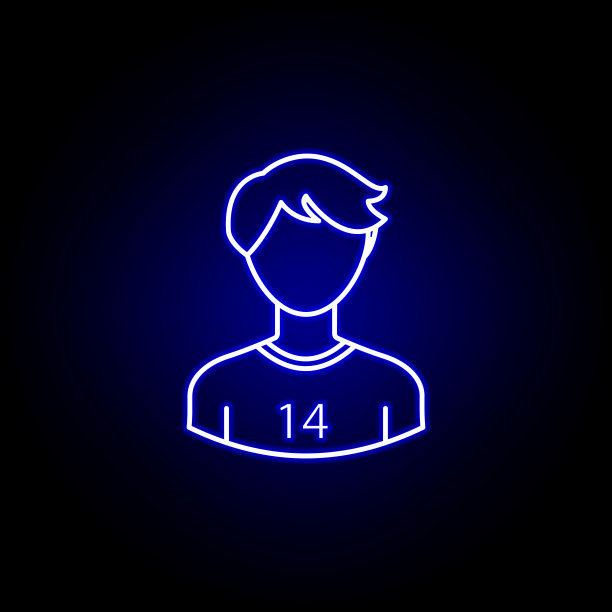 阿凡达足球运动员线图标在蓝色霓虹灯风格。标志和符号可以用于web logo移动应用UI和UX图片下载