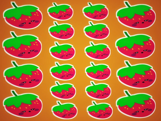 无缝模式的草莓水果对梯度黄色背景。用草莓作为背景或墙纸图片下载