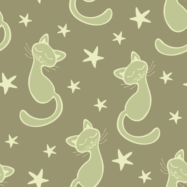 无缝矢量重复模式与梦想的猫和星星。图片下载