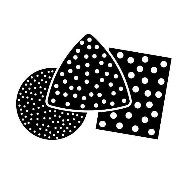 砂纸平面图标。砂磨砂纸的黑白插图。玻璃纸片，圆盘和三角垫与砂砾纹理图片下载