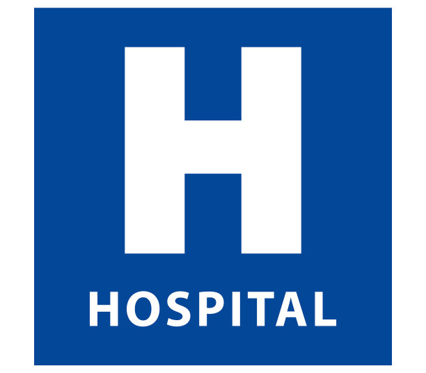 医院文本和图标，蓝色孤立的背景图片下载