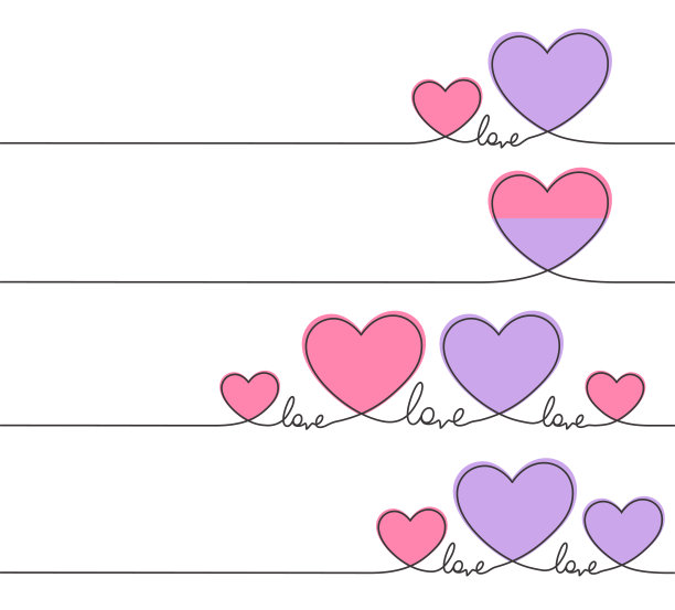 心与爱，红与粉的颜色，潦草的细线连续。情人节设计。图片下载