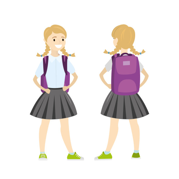 卡通白人女生书包，可爱的女孩子的角色素材图片