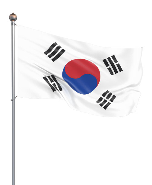 韩国国旗在风中飘扬。背景纹理。3d渲染，挥舞旗帜。孤立在白色的。插图。图片下载