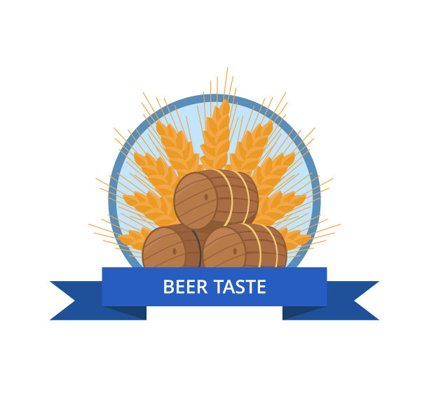 啤酒味道标识设计与木桶向量图片下载