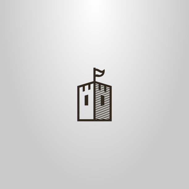 简单的矢量线艺术标志的中世纪塔与旗帜的顶部图片下载