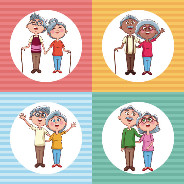 爷爷奶奶夫妇卡通集图片下载