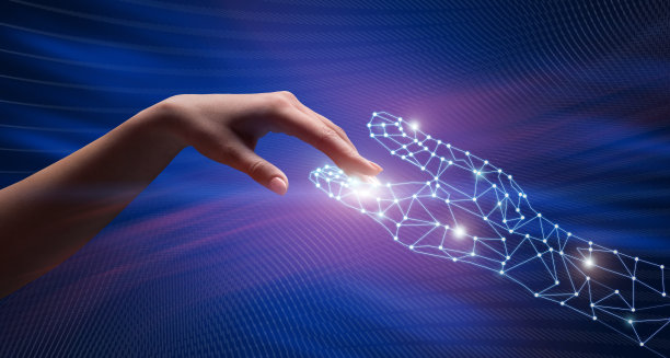 触摸未来。人与机器手图片下载