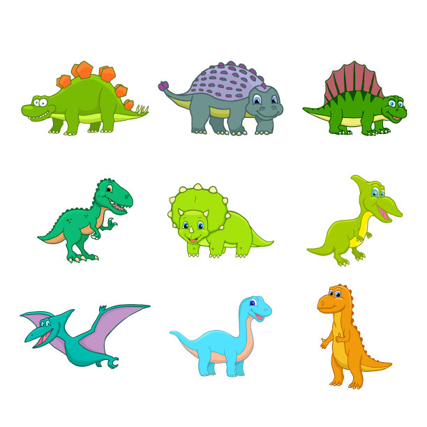 卡通恐龙可爱的婴儿设置在白色的背景。向量图片下载