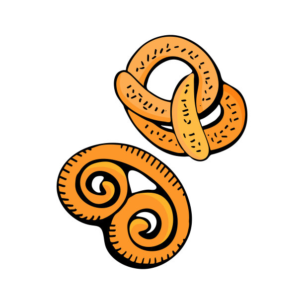 椒盐卷与芝麻剪影矢量插图手绘。德国安慰食品饼干。啤酒节主题矢量插图图标，贴纸，徽章，证书或旗帜图片下载