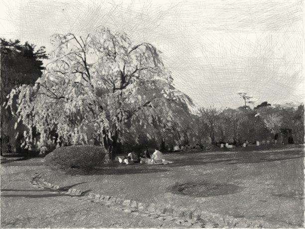 绘制黑白景观背景图片下载