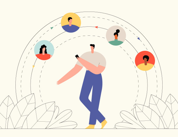 男人与社交网络、移动设备和互联网互动矢量图图片下载