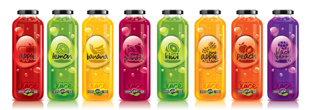 现成的设计矢量果汁，水果玻璃瓶套装图片下载