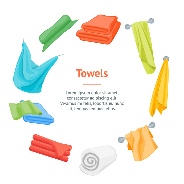卡通颜色折叠毛巾浴室旗帜卡圈。向量图片下载