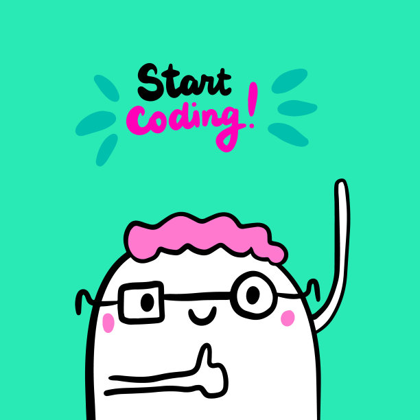 开始编码卡通风格的极简主义手绘矢量插图图片下载