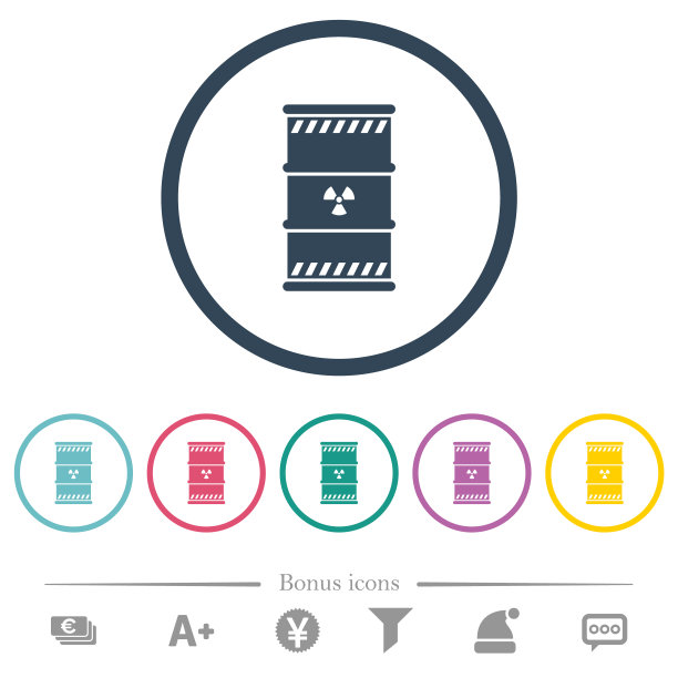 放射性废物的圆形轮廓的平面颜色图标图片下载