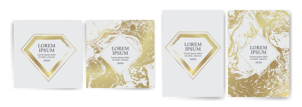 套设计模板与金色纹理，大理石效果。豪华和优雅。金色和白色。适用于婚礼请柬、VIP活动、封面、促销活动图片下载