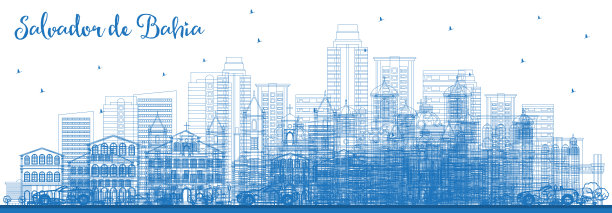 巴西萨尔瓦多德巴伊亚市的蓝色建筑轮廓线。图片下载