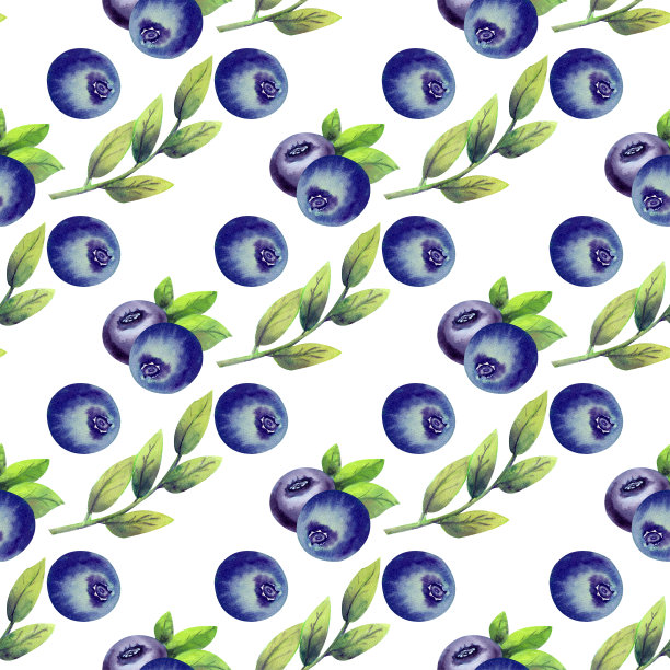无缝模式与成熟的蓝莓在白色孤立的背景。水彩插图。图片下载