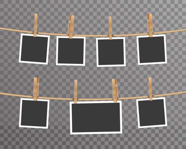 照片卡框架绳悬挂数码摄影图像模型集矢量插图图片下载