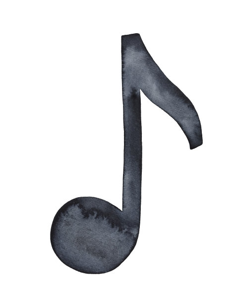 水彩插图的grungy音符长尾(旗)。音乐的艺术标志。手绘水彩图形绘制在白色的背景，剪纸元素的创意设计装饰。图片下载