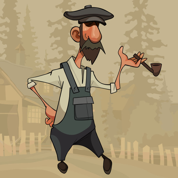 卡通人物戴着帽子站着，手里拿着烟斗图片下载