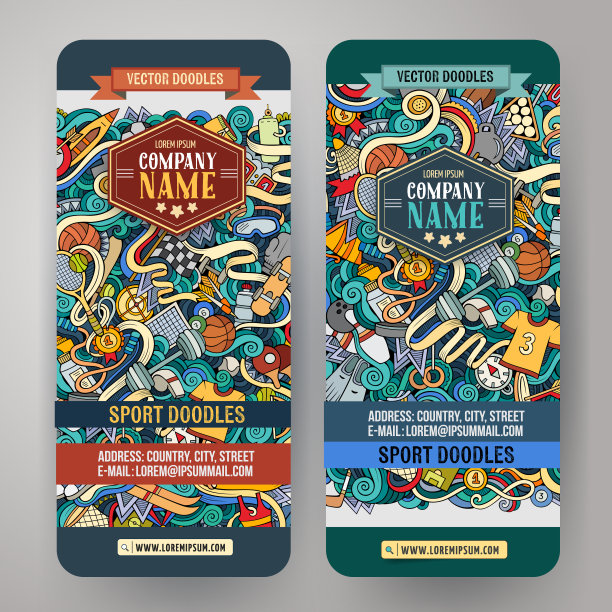 卡通矢量手画涂鸦运动横幅图片下载