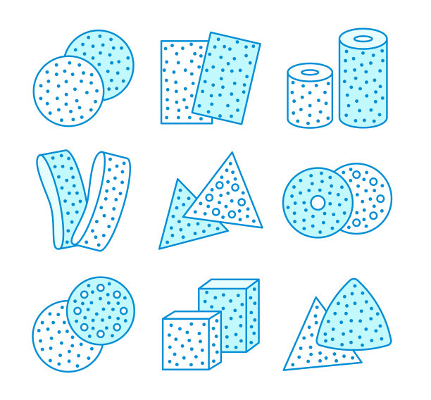 砂纸片，圆盘，滚筒，三角形。蓝色矢量图的砂纸。线条平坦的图标玻璃纸组。孤立的对象图片下载