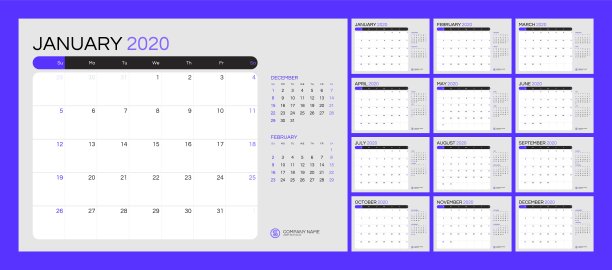 2020年新年日历以简洁简约的餐桌风格呈现。图片下载