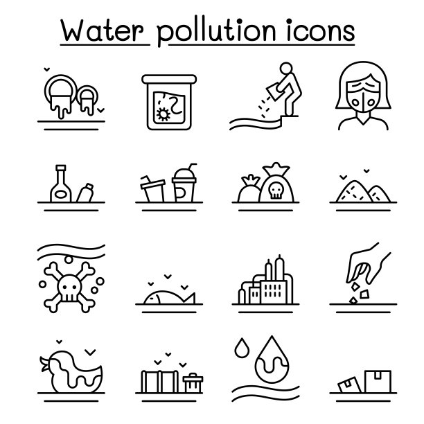 细线风格的水污染图标图片下载