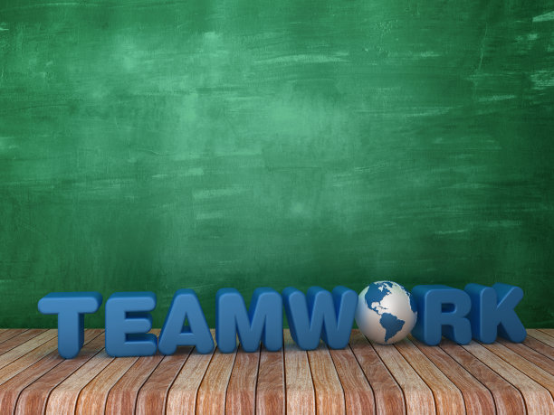 3D文字团队在黑板背景- 3D渲染图片下载