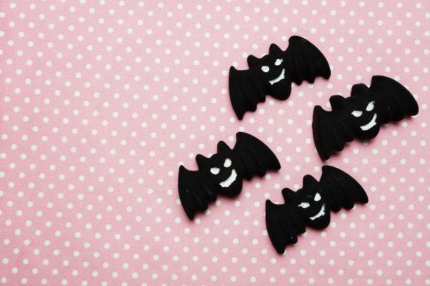 可爱的黑蝙蝠与空间副本粉红色圆点万圣节背景图片下载
