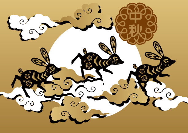 中秋节的背景。设计材料。满月和夜空图像。兔子和月亮剪贴艺术。图片下载