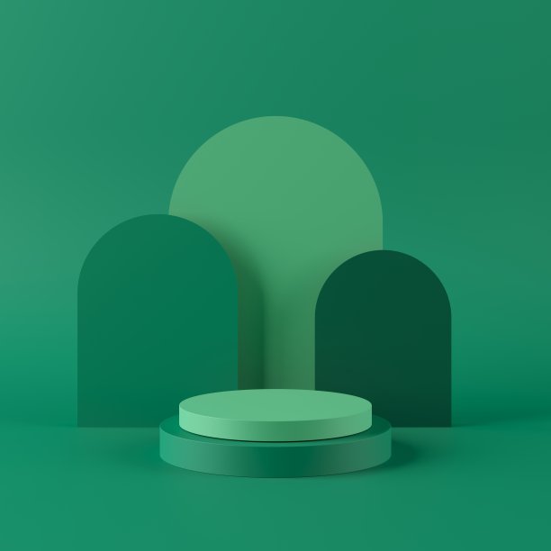 抽象的绿色背景与几何形状的裙台产品。最小的概念。库存图片图片下载