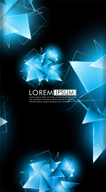 垂直三角形背景。三维三角形的抽象构成。现代几何蓝色绝缘黑色背景图片下载