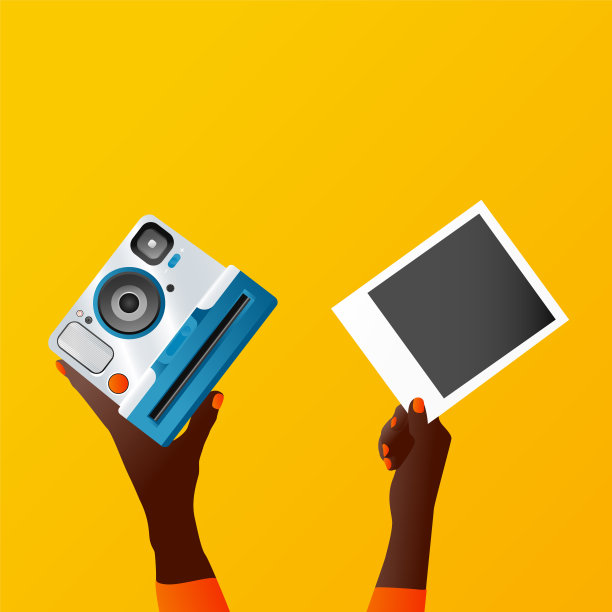 孤立的平面相机在年轻女子的手在复古风格图片下载