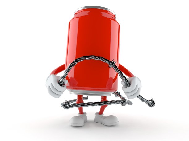 汽水罐字符持有带刺铁丝网图片下载