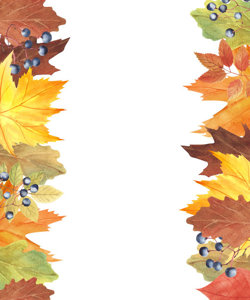 手绘水彩构成与秋天的树叶和浆果。美丽的秋天与树叶束。图片下载