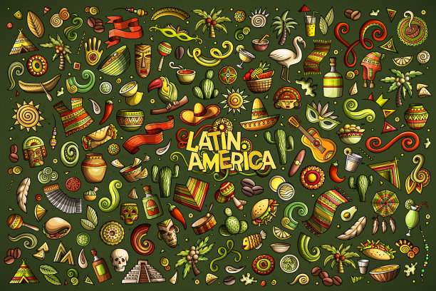草图矢量手绘涂鸦拉丁美洲对象图片下载
