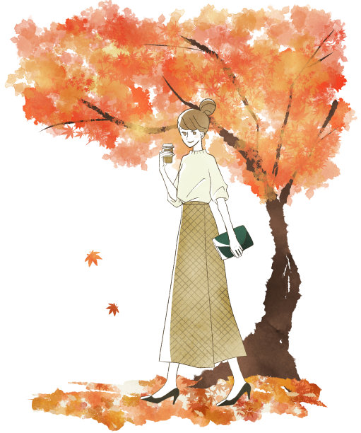 在秋天散步的女人图片下载