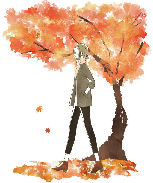 在秋天散步的女人图片下载