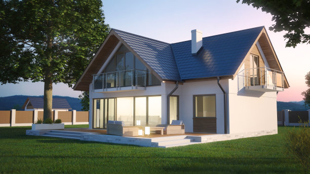 傍晚时分的庭院房屋图片下载